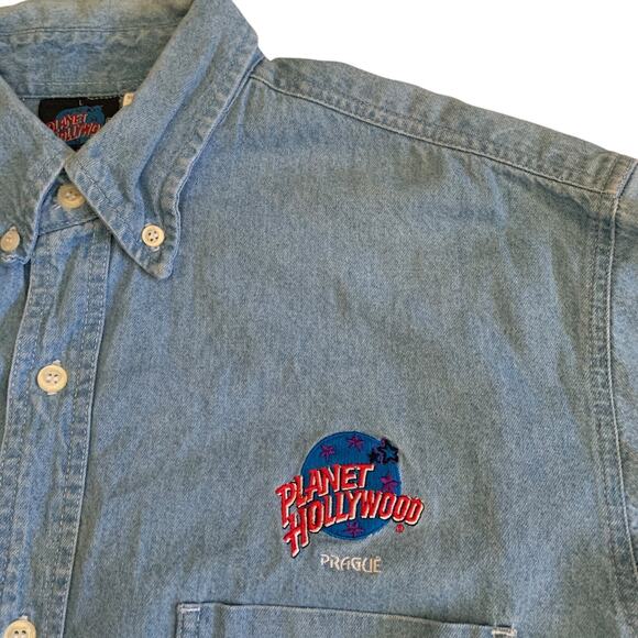 Planet Hollywood Prague Men's Size L Button Down Denim Jean VTG 1991 Shirt - Picture 6 of 16
